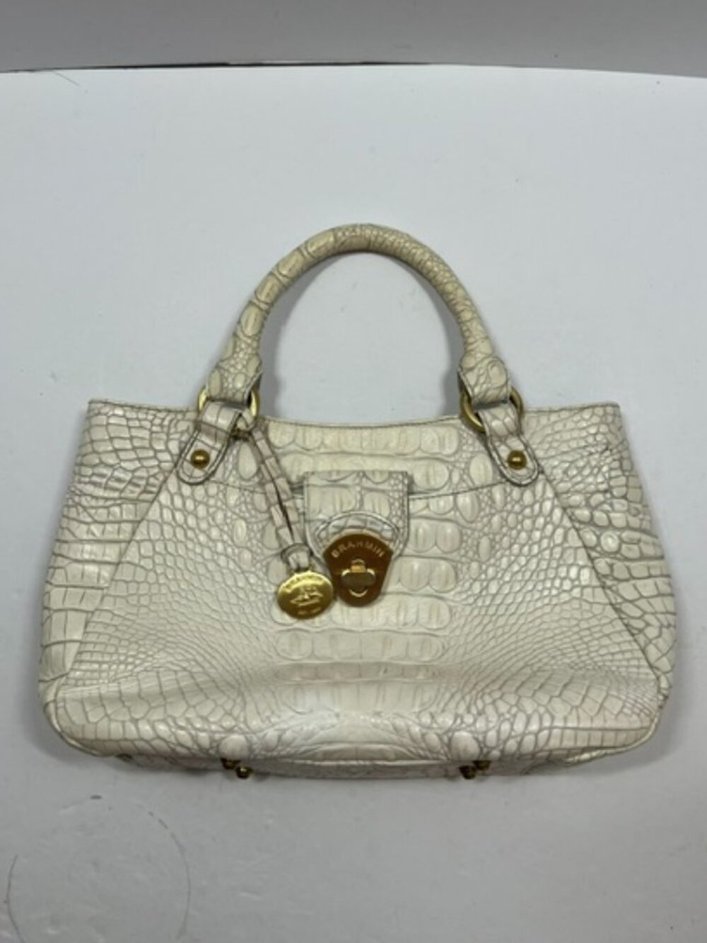 Brahmin Melbourne Croc-Embossed Leather Satchel Vanilla Beige w/Gold Hardware - Picture 12 of 13